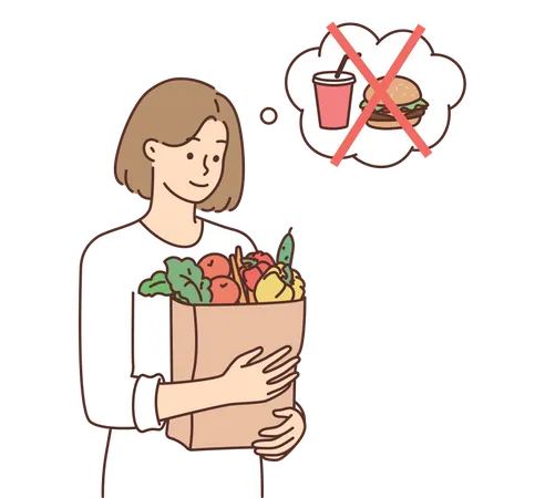 Woman avoiding fast food  Illustration