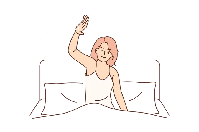Morning Awakening Of Woman Dissatisfied With Sun Rays That Interfere With Sleep In Bed Girl Sleeping In Bed In Bedroom Wakes Up Due To Bright Sun And Lack Of Curtains Blocking Sunlight Illustration