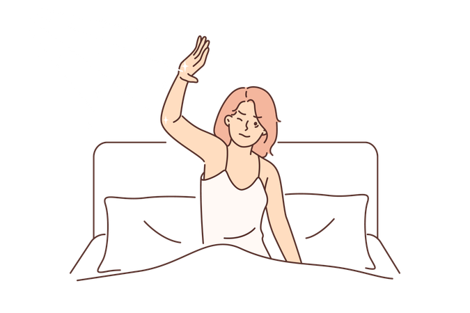 Woman awakes from bed in morning  Illustration