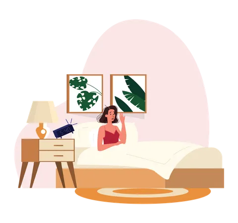 Beautiful Young Woman In Underwear In The Bed After A Sleep Awaking Pretty Girl In Her Bedroom Isolated Vector Illustration In Cartoon Style Illustration