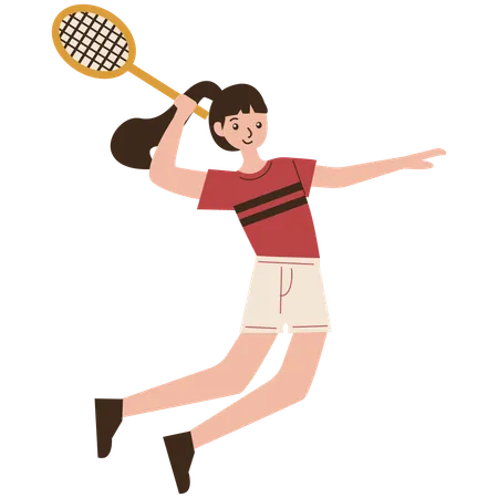 Woman Badminton Player Jumping Smash Movement  Illustration