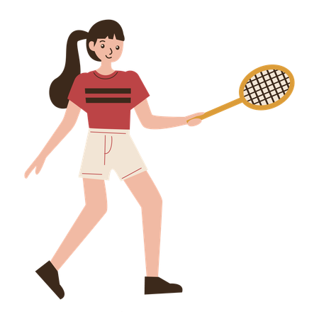 Woman Badminton Player Netting Movement  Illustration