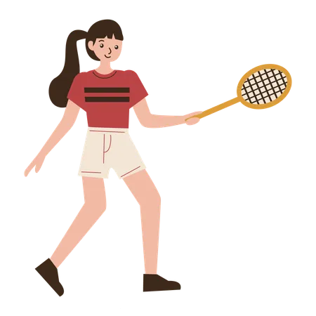 Woman Badminton Player Netting Movement  Illustration