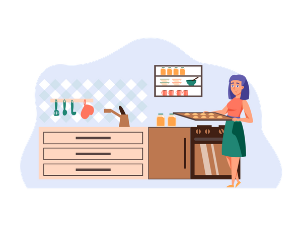 Woman baking cookies  Illustration