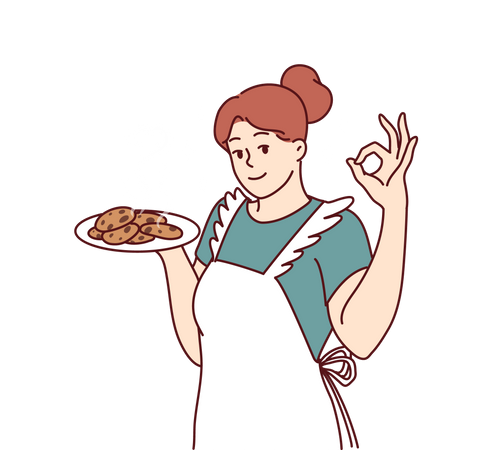 Woman baking fresh cookies Illustration
