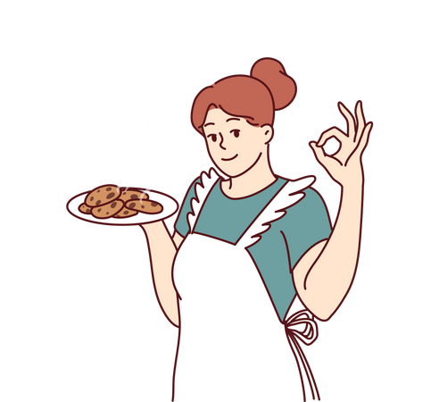 Woman baking fresh cookies  Illustration