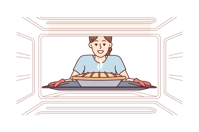 Woman baking pan cake  Illustration