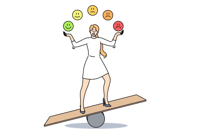 Woman balances and demonstrates power of self-cantation to achieve emotional health  Illustration