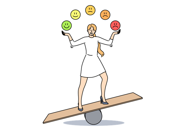 Woman balances and demonstrates power of self-cantation to achieve emotional health  일러스트레이션