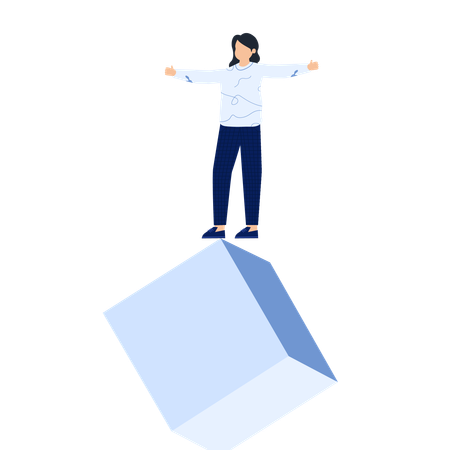Woman Balancing on a Geometric Shape Arms Outstretched  Illustration