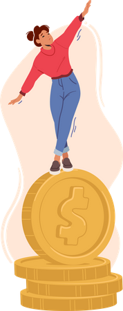 Woman Balancing On Coin  Illustration