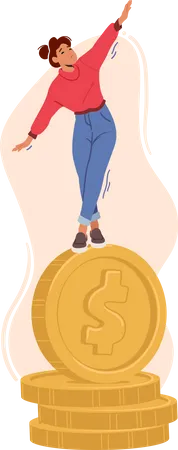 Woman Balancing On Coin  Illustration