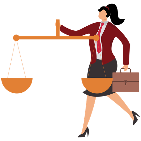 Woman balancing scale with briefcase and red tie  Illustration