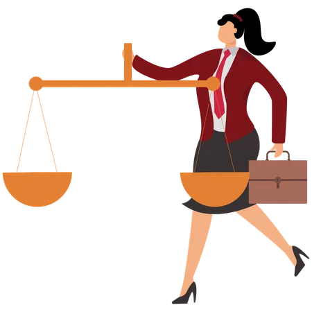 Woman balancing scale with briefcase and red tie  Illustration