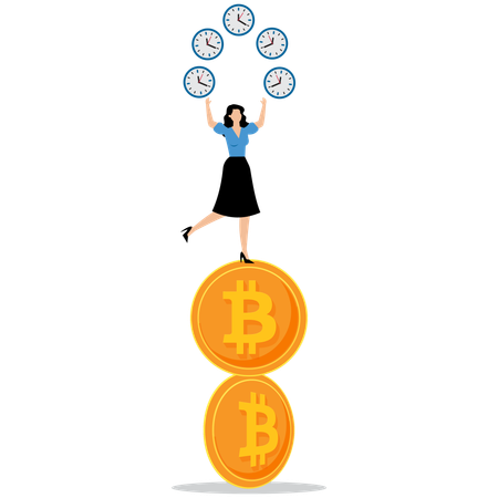 Woman balancing time with money  Illustration