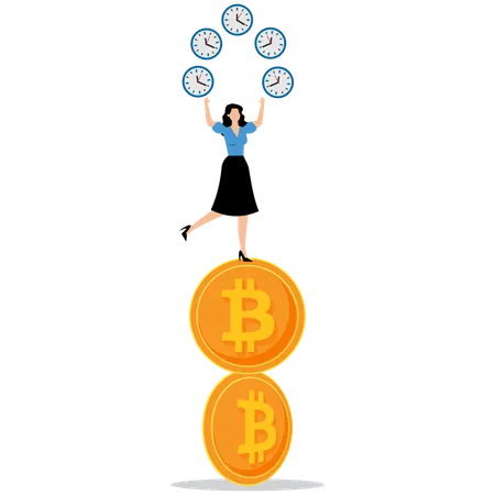 Woman balancing time with money  Illustration