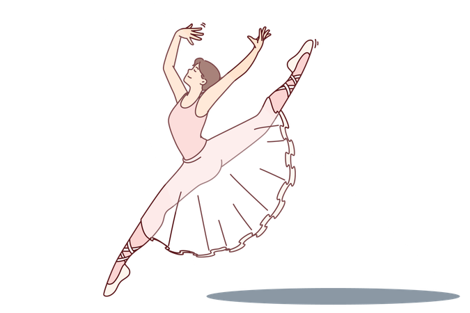 Woman ballerina jumping performs dance on stage of ballet theater performing with crown number  Illustration