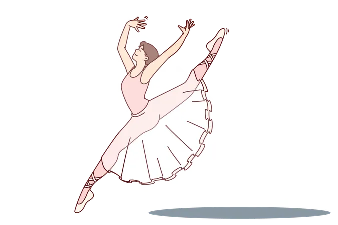 Woman Ballerina Jumping Performs Dance On Stage Of Ballet Theater Performing With Crown Number In Front Of Audience Girl Ballerina In Spotlight Is Dressed In Snow White Dress For Classical Ballet Illustration