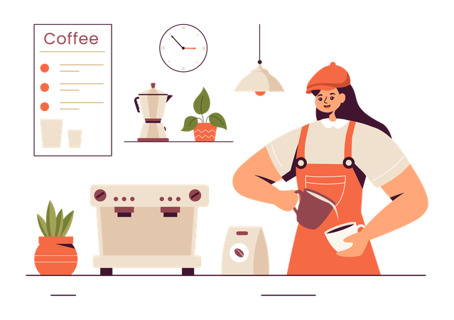 Woman Barista Making Coffee  Illustration