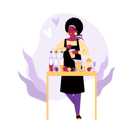 Woman bartender makes drinks cocktails  Illustration