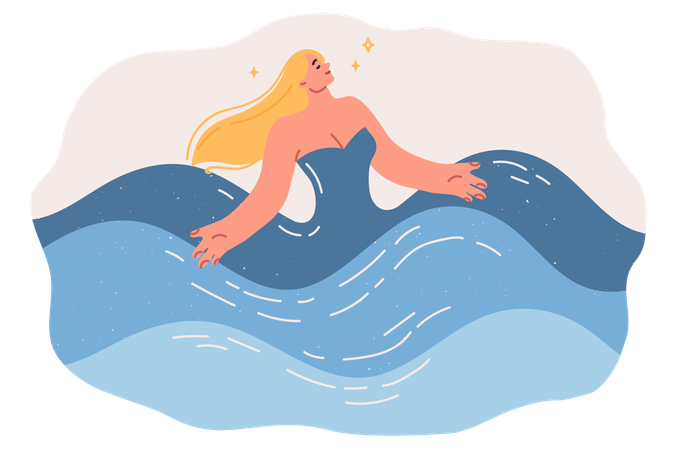 Woman bathes in sea water  Illustration