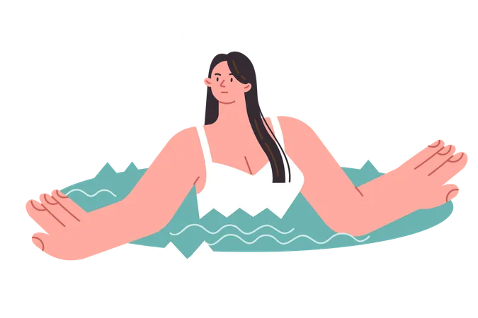 Woman Bathes In Winter Ice Hole During Snowfall To Perform Orthodox Religious Ritual Walrus Girl Dives Into Cold Ice Hole To Have Strong Immune System That Protects Against Diseases Illustration