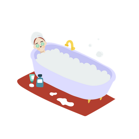 Woman bathing in bath tube  Illustration