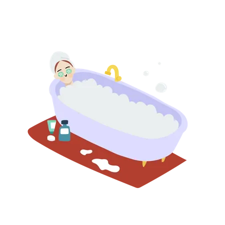 Woman bathing in bath tube  Illustration