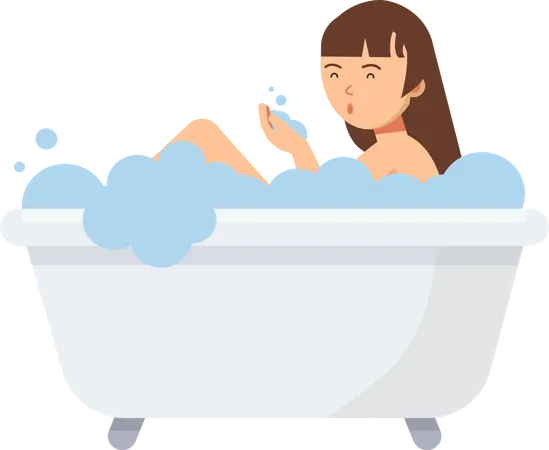 Woman bathing in bathtub Illustration