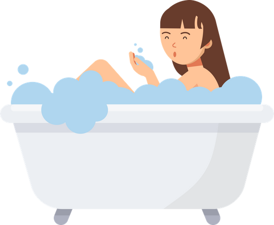 Woman bathing in bathtub  Illustration