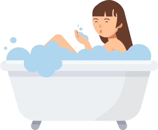 Woman bathing in bathtub  Illustration