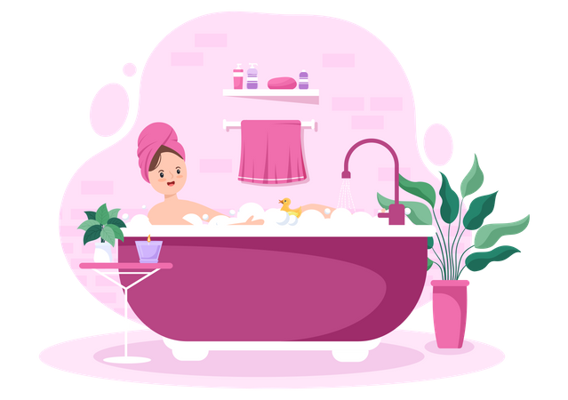 Woman bathing in bathtub  Illustration