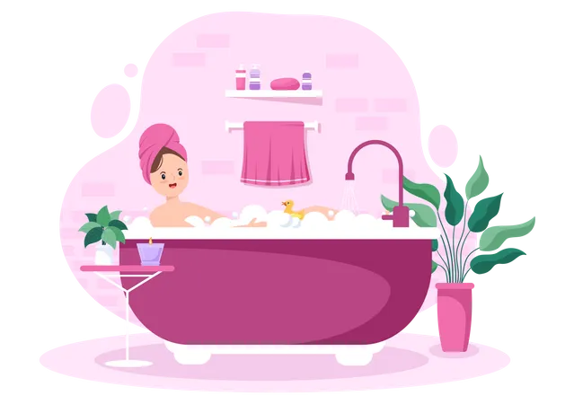 Woman bathing in bathtub  Illustration