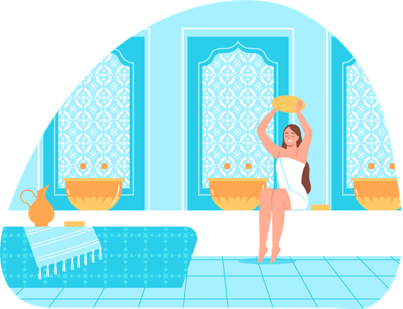 Woman bathing in luxury bathroom Illustration