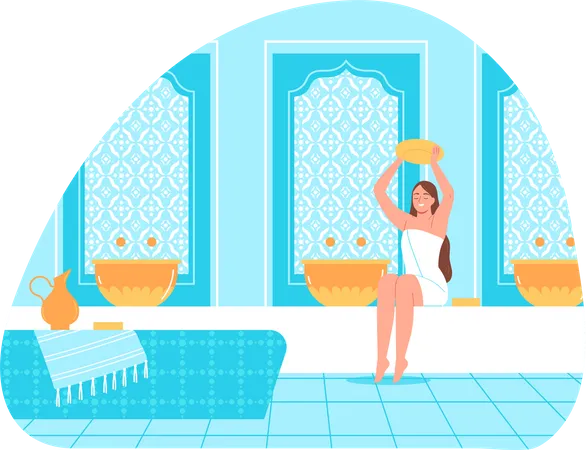 Woman bathing in luxury bathroom Illustration