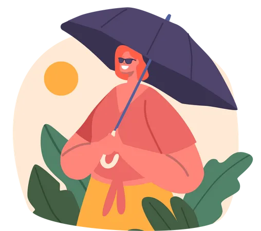 Woman Character Beat The Summer Heat With Sunglasses Shielding Eyes From The Suns Rays Also Carrying Umbrella To Stay Cool And Protected From The Scorching Sun Cartoon People Vector Illustration Illustration