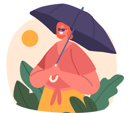 Woman beat Summer heat with sunglasses  イラスト