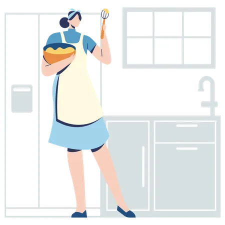 Woman Beating dough  Illustration