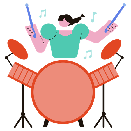 Woman beating Drum  Illustration