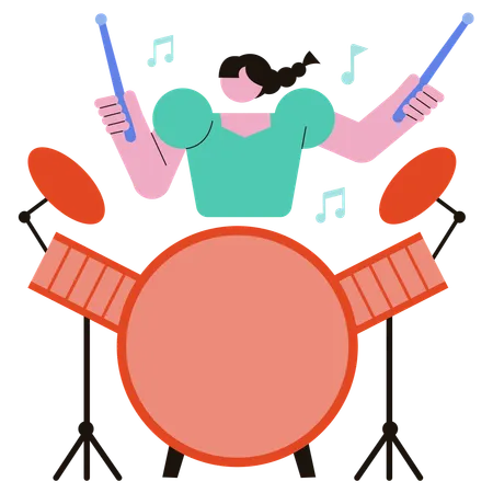 Woman beating Drum  Illustration