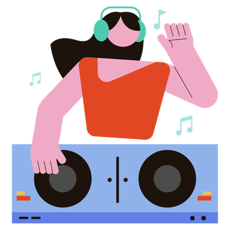 Woman becomes Disc Jockey  Illustration