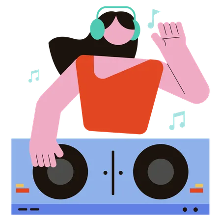 Woman becomes Disc Jockey  Illustration