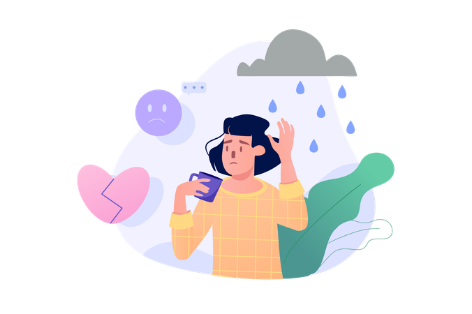 大雨でイライラする女性  イラスト