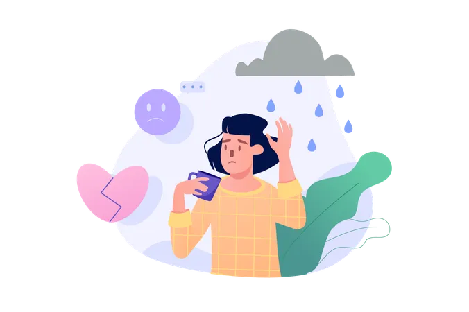 大雨でイライラする女性  イラスト