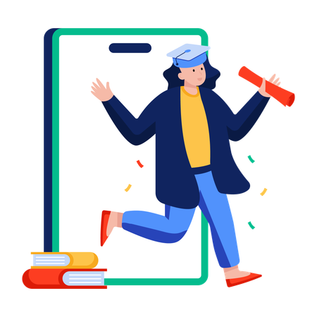 Woman becomes Online graduate  Illustration