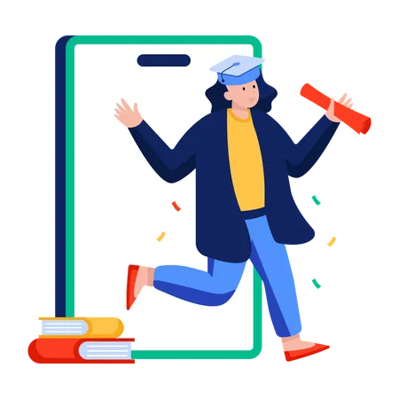 Woman becomes Online graduate  Illustration