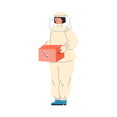 Woman beekeeper or apiarist cartoon character  Illustration