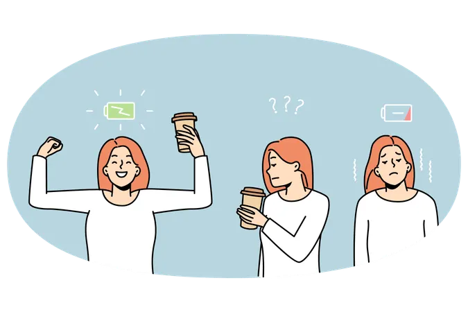 コーヒーを飲む前と飲んだ後の女性  イラスト
