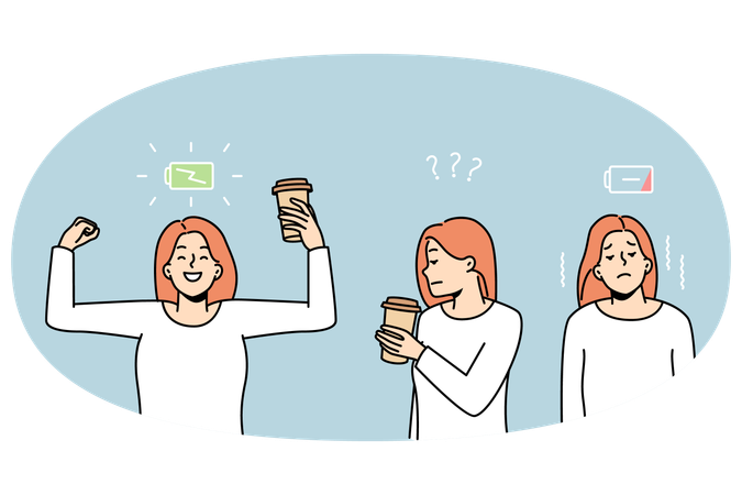 Woman before and after drinking coffee  Illustration