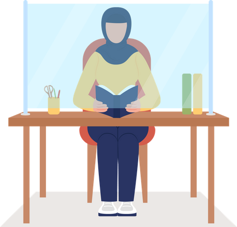 Woman behind desk protector screen  Illustration